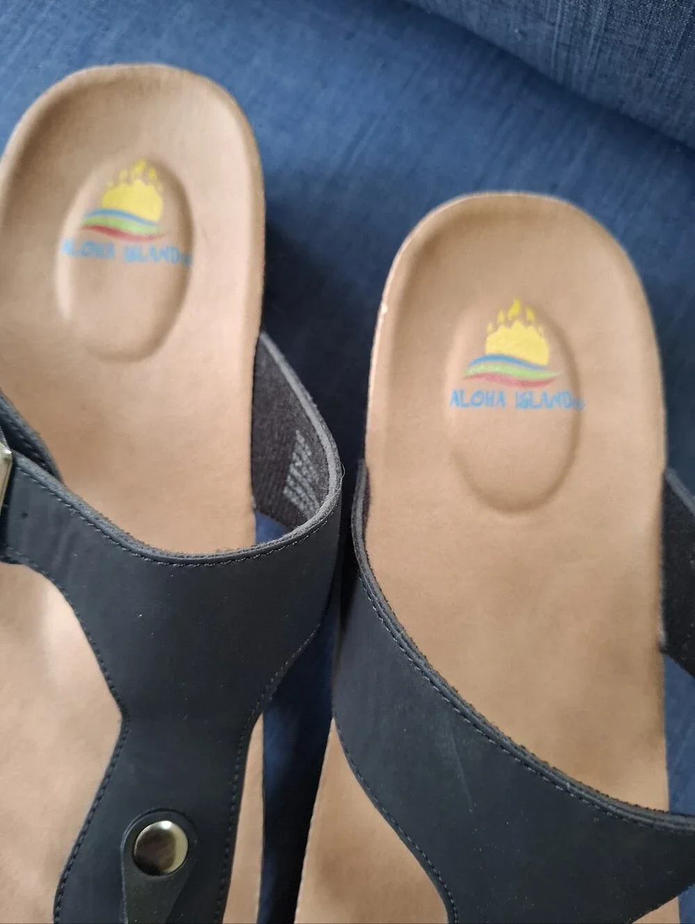 Aloha Island Selena T Strap Cork Sandal Size 11 Black